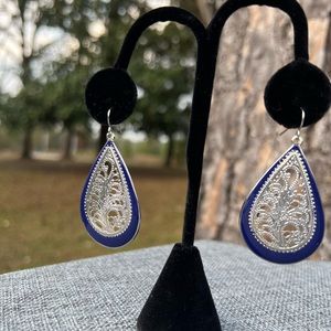 Adorable silver tone and blue trim earrings!